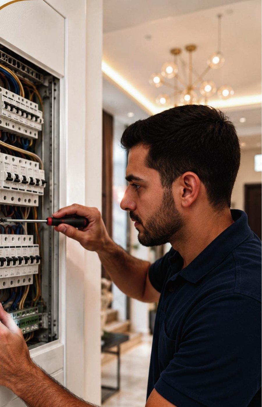 Certified electrician working on a distribution board