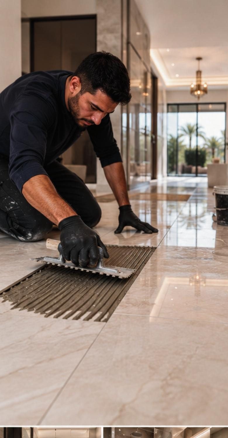 Precision floor tiling installation